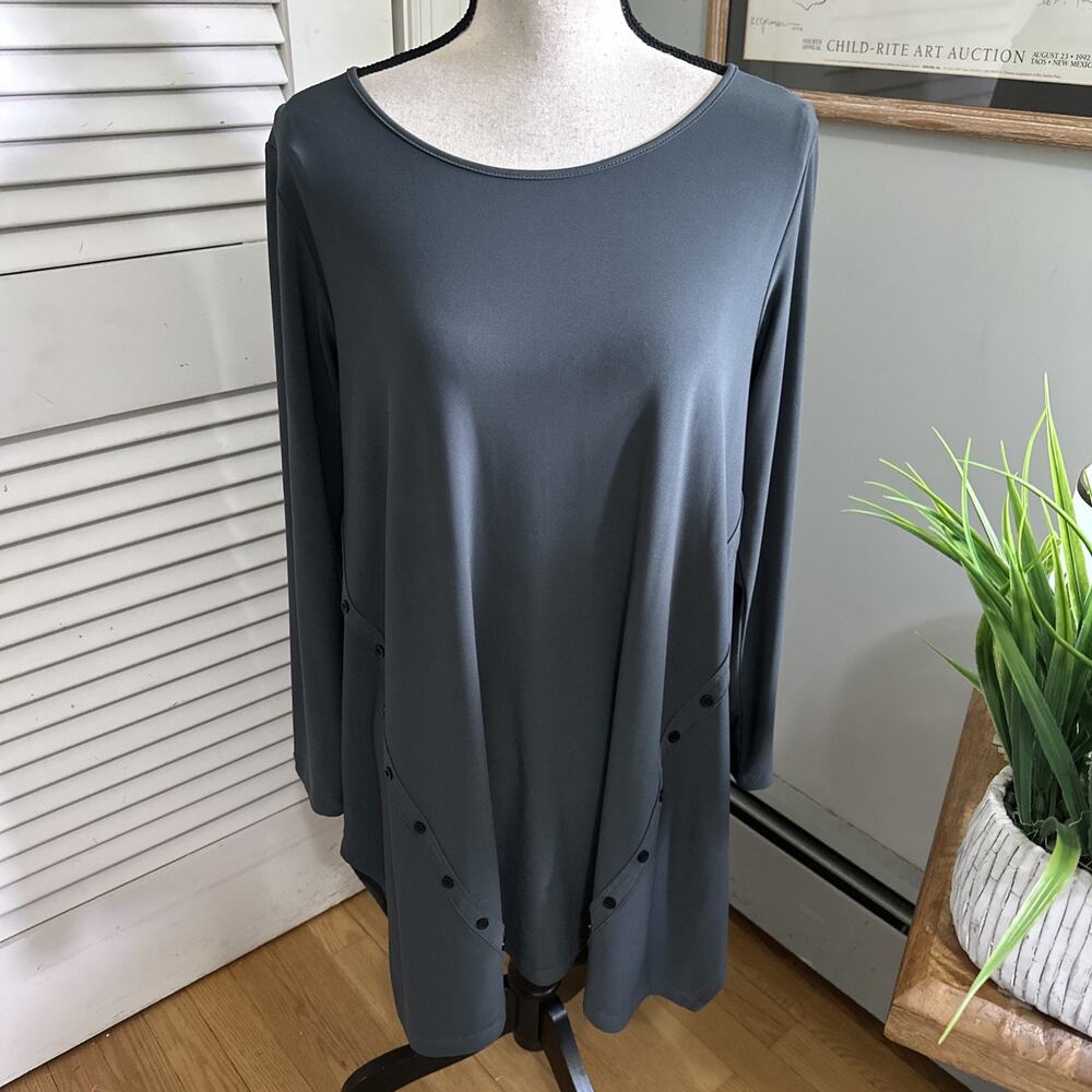 Sun Kim Top Womens Medium Gray Tunic Dress Button Detail Minimalist Lagenlook